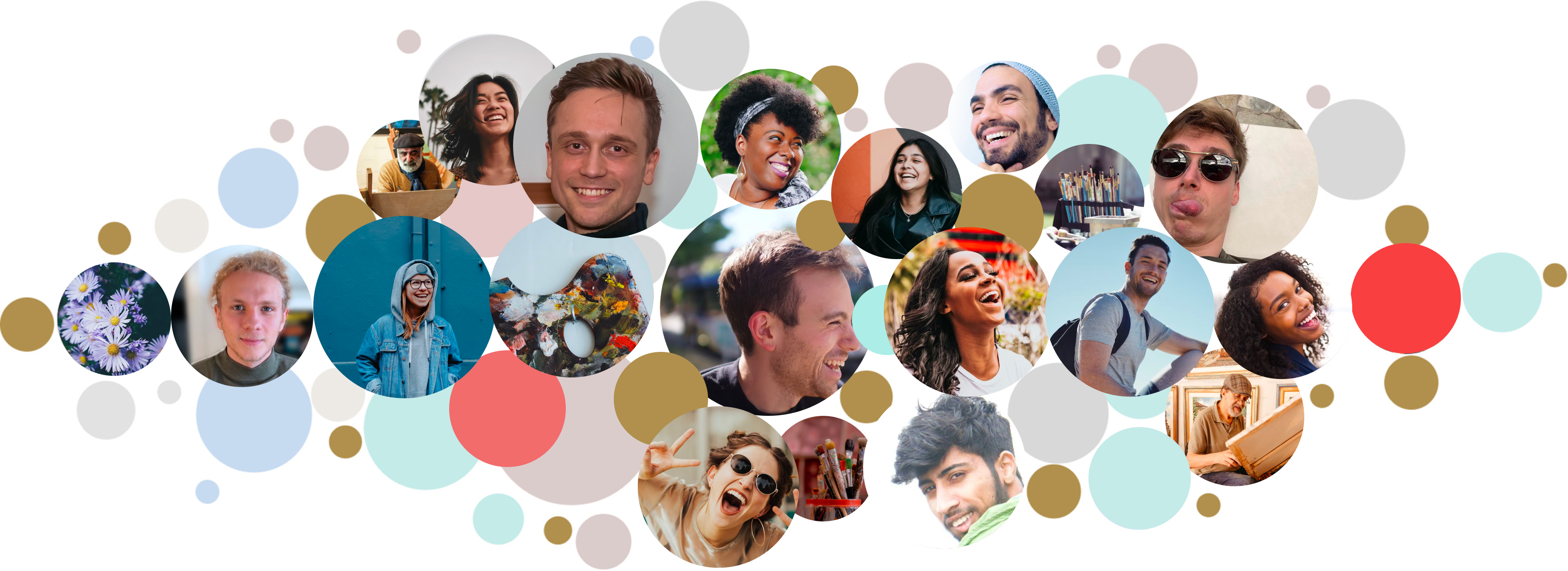 a collection of circular images showing faces of people of diverse ethnicities, representing the WePaint community